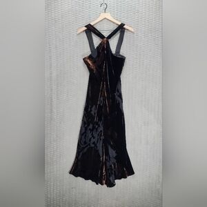 NWT! Vtg Jones New York Racer Neck Silk Blend Burnout Velvet Midi Dress-Sz 10